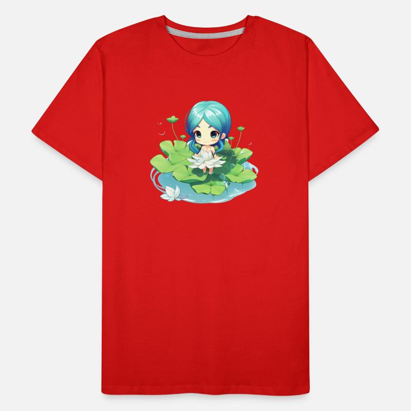 Kawaii Mädchen auf Seerosen – Süßes Design Männer Premium Bio T-Shirt