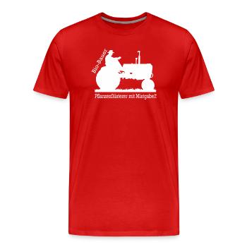 Bio Bauer Pflanzenflüsterer mit Mistgabel Geschenk - Männer Premium Bio T-Shirt - Rot - Vorne - Damien (186cm)