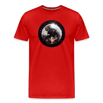 Boule disco ronde sur fond noir - T-shirt bio Premium Homme - rouge - Devant - Damien (186cm)