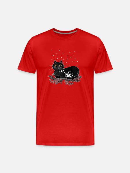 Cat Mouse Winter Illustration - Men's Premium Organic T-Shirt - red