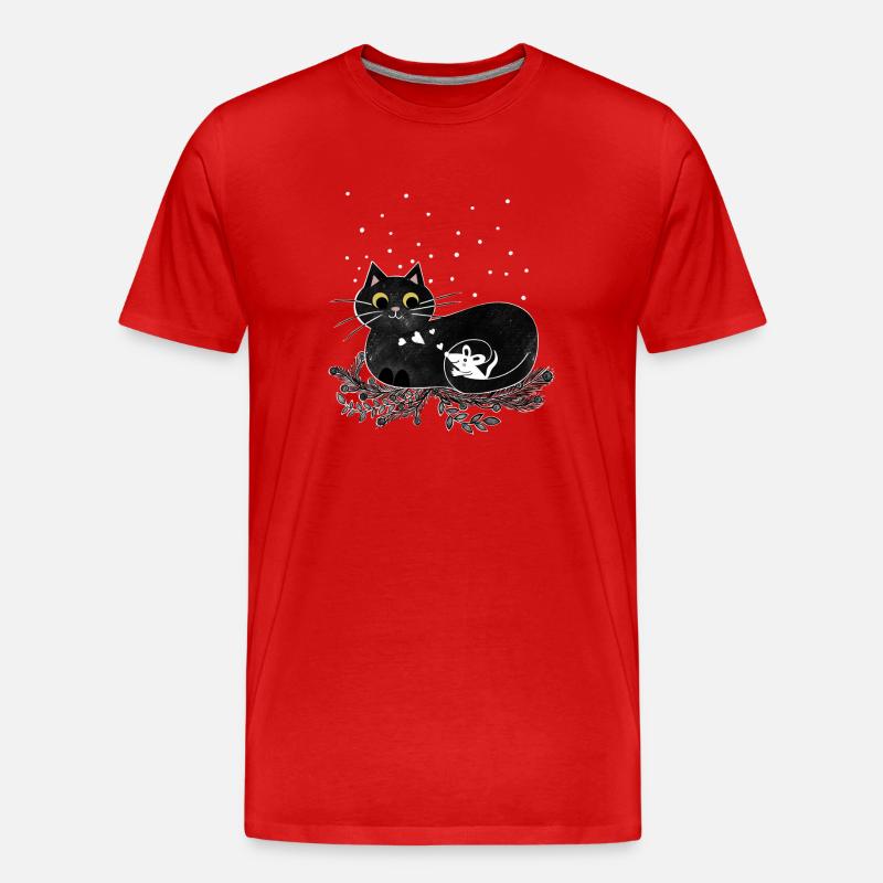 Katze Maus Winter Illustration - Männer Premium Bio T-Shirt - Rot