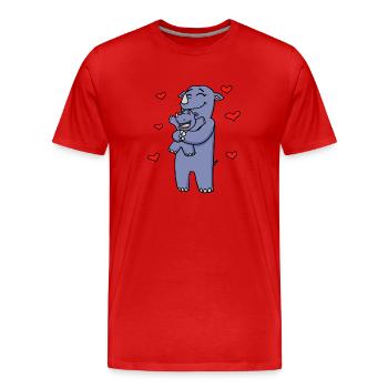 Nashorn Familie - Nashorn mit Baby - Nashörner - Männer Premium Bio T-Shirt - Rot - Vorne - Damien (186cm)