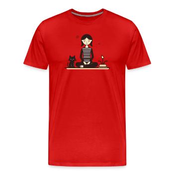 Entspannung mit Katze - Männer Premium Bio T-Shirt - Rot - Vorne - Damien (186cm)