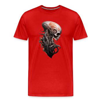 Alien Schädel Wirbelsäule Dark Fantasy Shirt - Männer Premium Bio T-Shirt - Rot - Vorne - Damien (186cm)