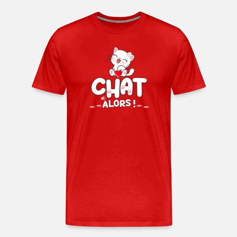 Chat mignon avec cœur et fleurs - T-shirt bio Premium Homme - rouge