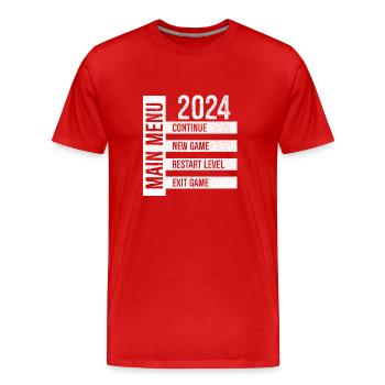 Menu principal Continuer Nouveau jeu Redémarrer le niveau Quitter - T-shirt bio Premium Homme - rouge - Devant - Damien (186cm)