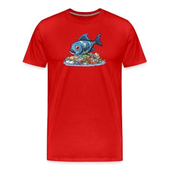 Fisch im Plastik Meer Umweltverschmutzung Shirt - Männer Premium Bio T-Shirt - Rot - Vorne - Damien (186cm)