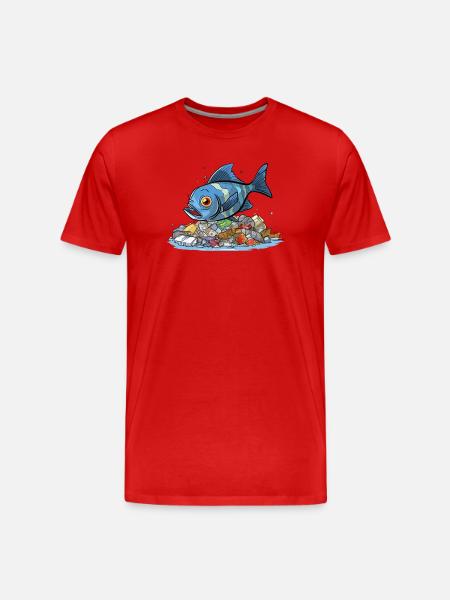 Fisk i plastik havforureningsskjorte - Herre Premium T-shirt økologisk - rød