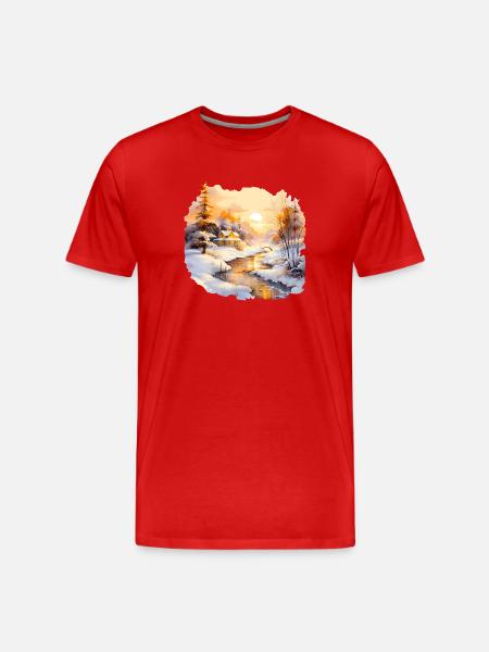 Aquarell Winterlandschaft - Männer Premium Bio T-Shirt - Rot