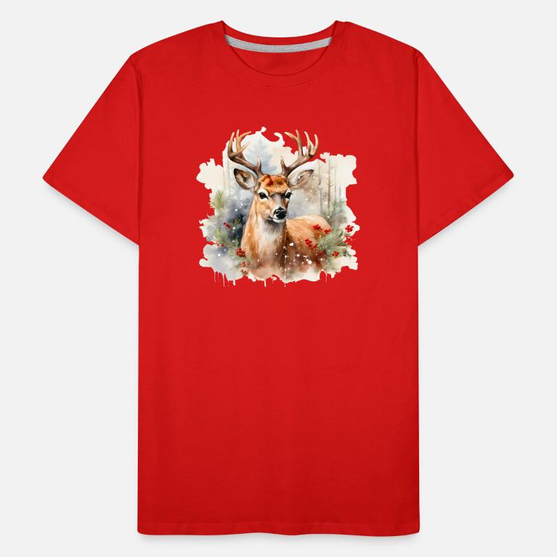 Aquarell Hirsch in Schnee Männer Premium Bio T-Shirt
