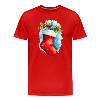 Watercolor Christmas Socks - Men's Premium Organic T-Shirt - red - Front - Damien (186cm)