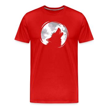 Wolf Wölfe jaulen Mond Abend Dunkel Tiere Natur - Männer Premium Bio T-Shirt - Rot - Vorne - Damien (186cm)