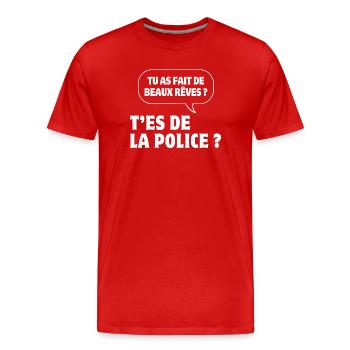 pas du matin, grincheux le matin, police humour - T-shirt bio Premium Homme - rouge - Devant - Damien (186cm)
