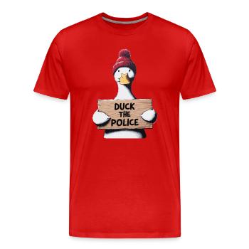 Duck the Police in street art style - Men's Premium Organic T-Shirt - red - Front - Damien (186cm)