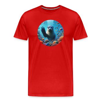 Robbe im Meer mit Taucherbrille - Männer Premium Bio T-Shirt - Rot - Vorne - Damien (186cm)