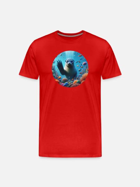 Robbe im Meer mit Taucherbrille - Männer Premium Bio T-Shirt - Rot