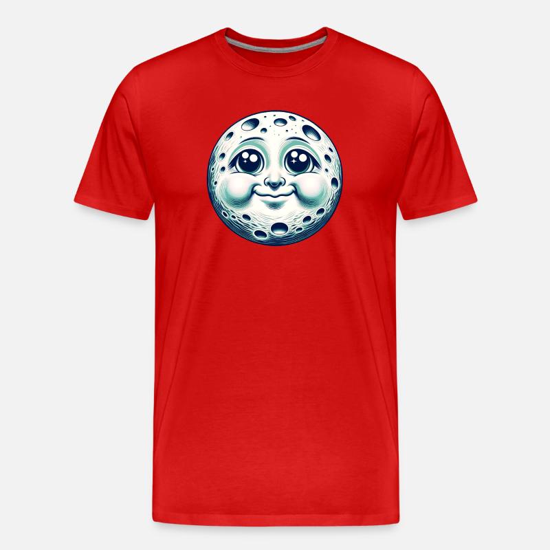 Drôle de lune avec visage - T-shirt bio Premium Homme - rouge