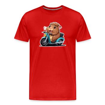 Meerschweinchen auf Mofa - Männer Premium Bio T-Shirt - Rot - Vorne - Damien (186cm)