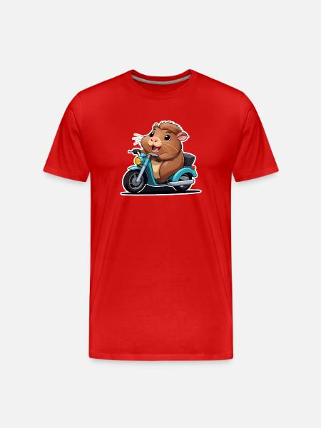 Cochon d’Inde sur cyclomoteur - T-shirt bio Premium Homme - rouge