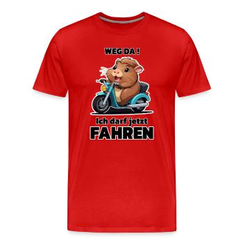 Motorrad Mofa Führerschein Bestanden - Männer Premium Bio T-Shirt - Rot - Vorne - Damien (186cm)