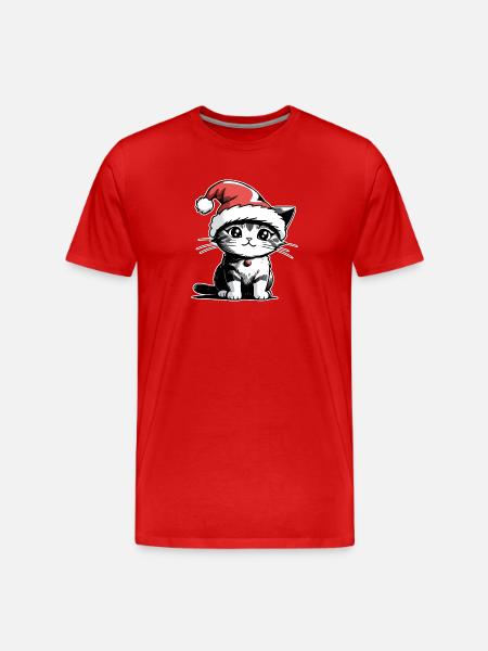 Chat Noël - T-shirt bio Premium Homme - rouge