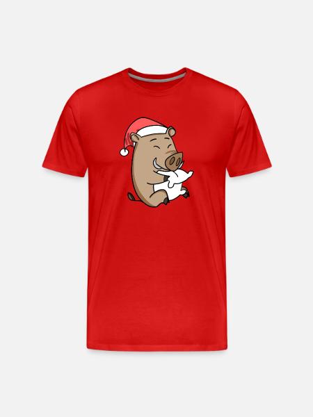 Wild Boar Christmas Pig - Men's Premium Organic T-Shirt - red
