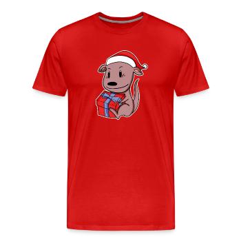 Känguru mit Weihnachtsmütze und Weihnachtsgeschenk - Männer Premium Bio T-Shirt - Rot - Vorne - Damien (186cm)