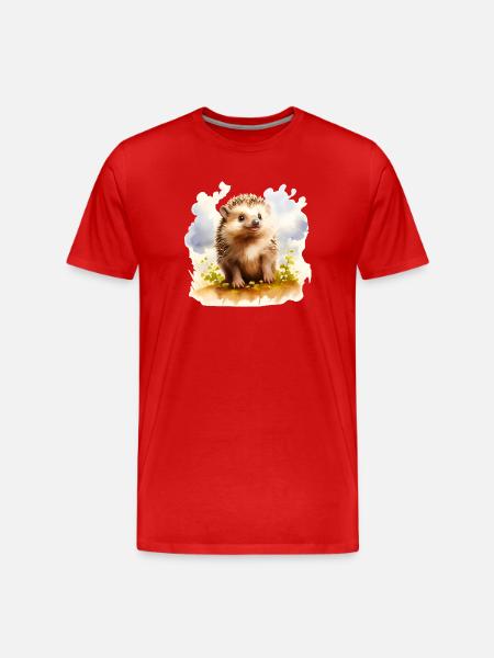 Aquarell Igel auf der Wiese - Männer Premium Bio T-Shirt - Rot