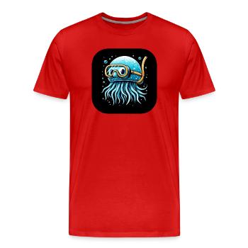Krake mit Taucherbrille Comic - Männer Premium Bio T-Shirt - Rot - Vorne - Damien (186cm)