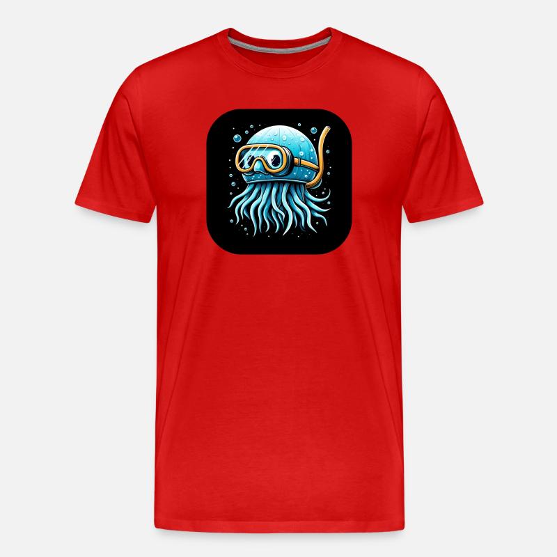 Octopus with Diving Goggles Comic - Men's Premium Organic T-Shirt - red
