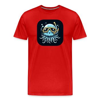 Blaue Qualle mit Taucherbrille, grafisch - Männer Premium Bio T-Shirt - Rot - Vorne - Damien (186cm)