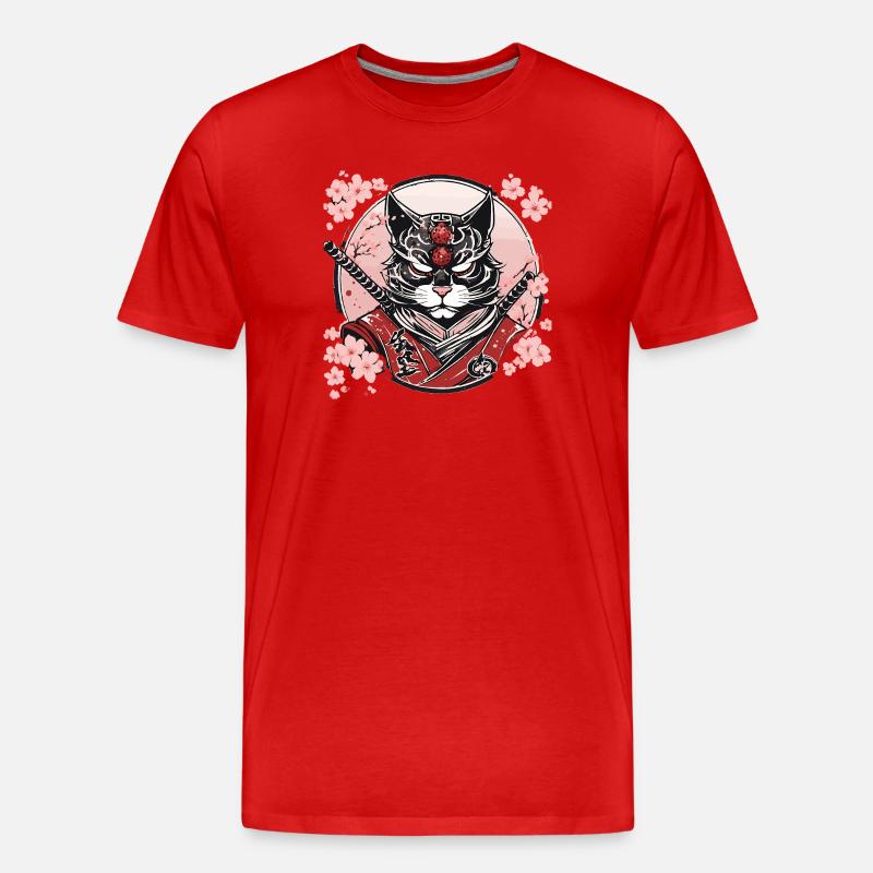 Dämonischer Kawaii Neko Samurai : Katzen-Samurai - Männer Premium Bio T-Shirt - Rot