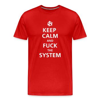 RESTEZ CALME ET EMMERDEZ LE SYSTÈME - T-shirt bio Premium Homme - rouge - Devant - Damien (186cm)