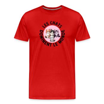 Les chats dominent le monde conspiration des chats - T-shirt bio Premium Homme - rouge - Devant - Damien (186cm)