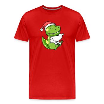 Dino Cute Tired Sleeping In Christmas - Men's Premium Organic T-Shirt - red - Front - Damien (186cm)