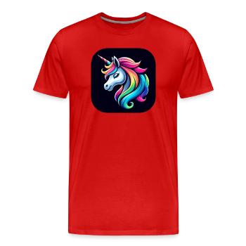 Corne de crinière multicolore Licorne - T-shirt bio Premium Homme - rouge - Devant - Damien (186cm)