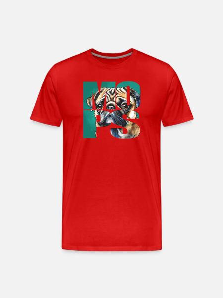 Mops Portrait - Männer Premium Bio T-Shirt - Rot