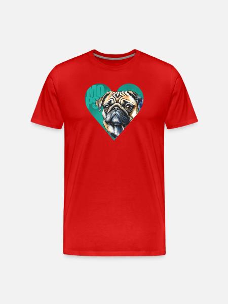 Mops Portrait - Männer Premium Bio T-Shirt - Rot