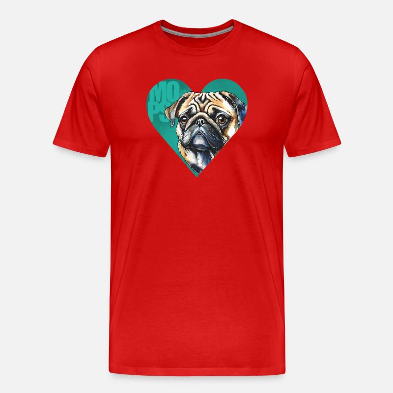 Mops Portrait - Männer Premium Bio T-Shirt - Rot
