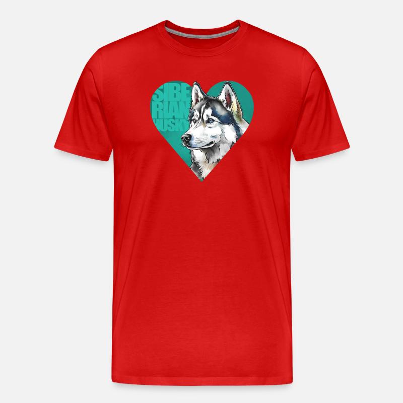 Portrait de Husky sibérien - T-shirt bio Premium Homme - rouge