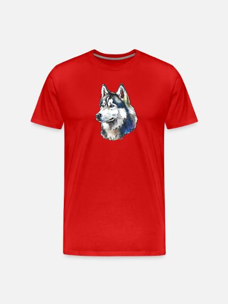 Siberian Husky Portrait - Men's Premium Organic T-Shirt - red