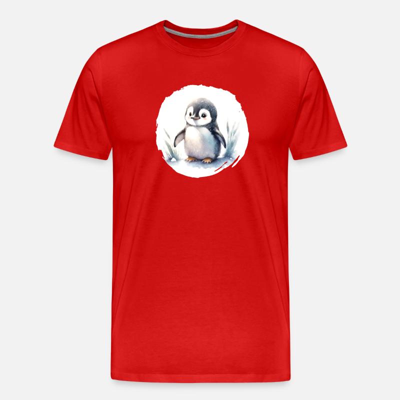 Aquarelle de pingouin - T-shirt bio Premium Homme - rouge