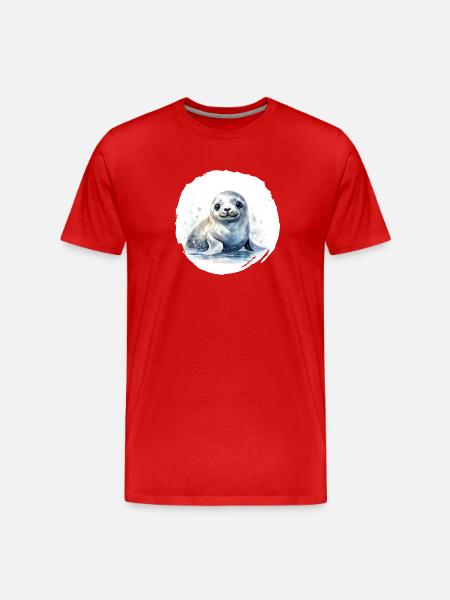 Robbe Aquarell - Männer Premium Bio T-Shirt - Rot