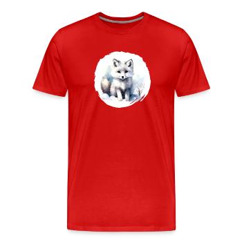 Aquarelle de renard arctique - T-shirt bio Premium Homme - rouge - Devant - Damien (186cm)