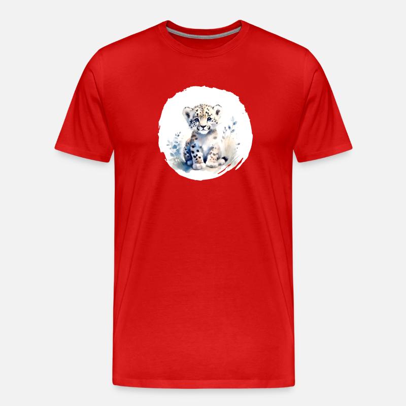 Aquarelle de léopard des neiges - T-shirt bio Premium Homme - rouge