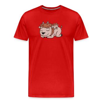 Bison Familie - Bison mit Baby - Männer Premium Bio T-Shirt - Rot - Vorne - Damien (186cm)