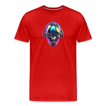Chromatischer Alien-Kopf mit Kopfhörern - Männer Premium Bio T-Shirt - Rot - Vorne - Damien (186cm)
