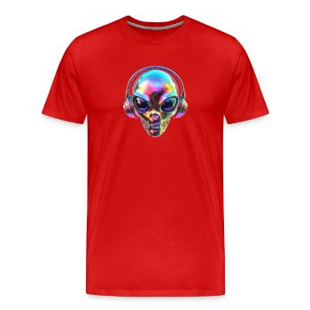 Chromatischer Alien-Kopf mit Kopfhörern - Männer Premium Bio T-Shirt - Rot - Vorne - Damien (186cm)