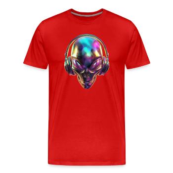 Chromatischer Alien-Kopf mit Kopfhörern - Männer Premium Bio T-Shirt - Rot - Vorne - Damien (186cm)