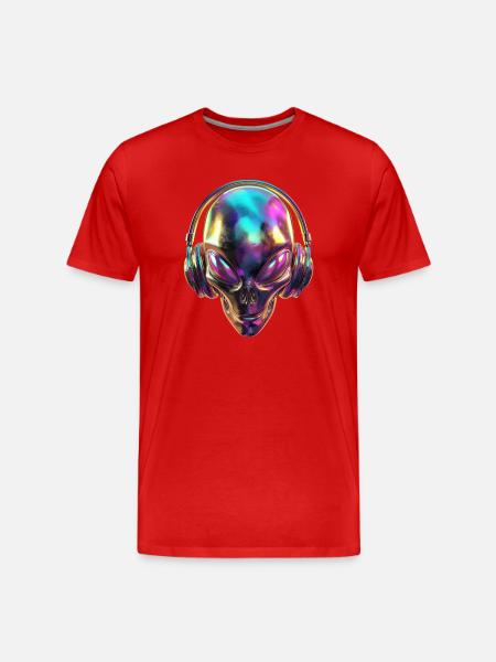 Chromatic Alien Head with Headphones - Men's Premium Organic T-Shirt - red